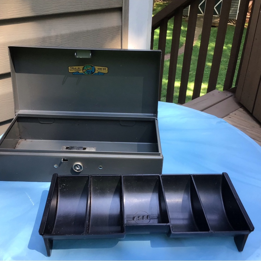 Vintage Steelmaster Bond Box #4 Gray Metal w/ Asco Coin Tray Insert
